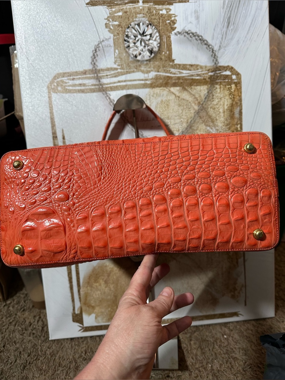Brahmin orange leather and raffia tote entry - Picture 7 of 15